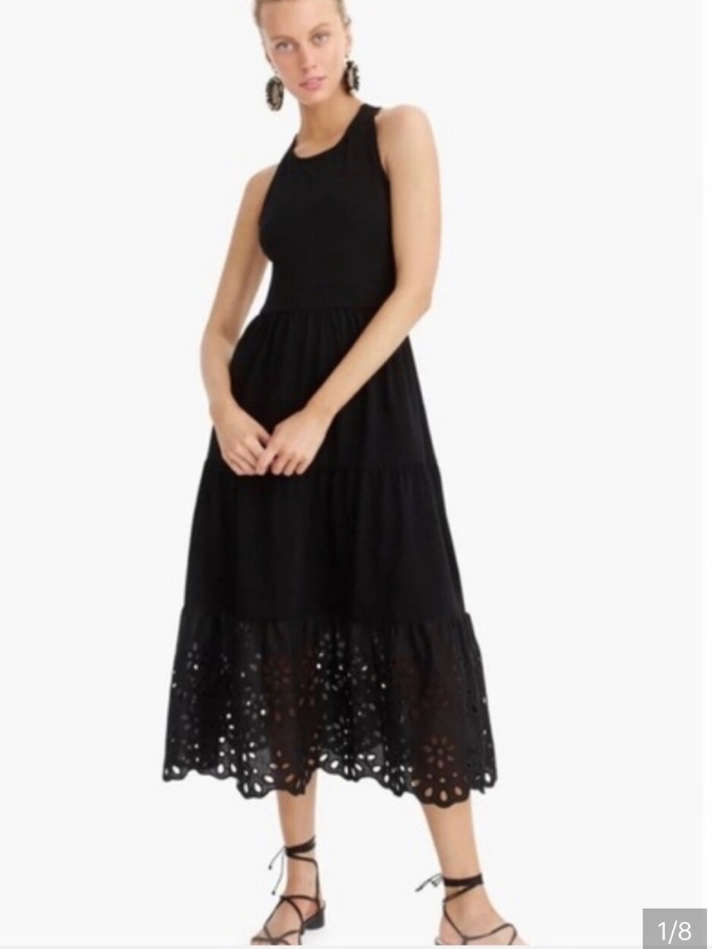 J. Crew Black Cotton Eyelet Tiered Maxi Skirt